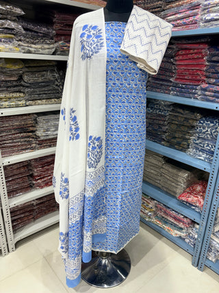 Handblock Cotton Suit Material with Cotton Dupatta