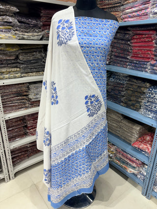 Handblock Cotton Suit Material with Cotton Dupatta