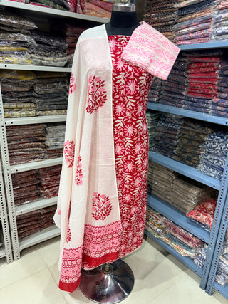 Handblock Cotton Suit Material with Cotton Dupatta