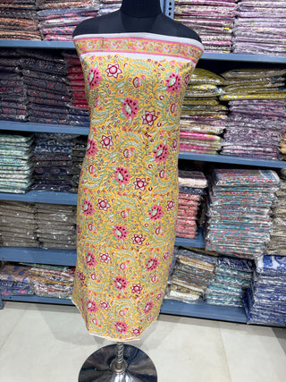 Premium Cotton Block Print Office Wear Suit fabric with Kota Doria Dupatta (44 inch width) and Heavy Bottom