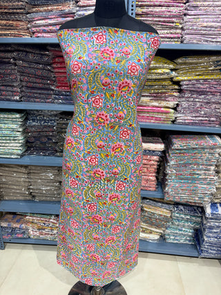 Premium Cotton Block Print Office Wear Suit fabric with Kota Doria Dupatta (44 inch width) and Heavy Bottom