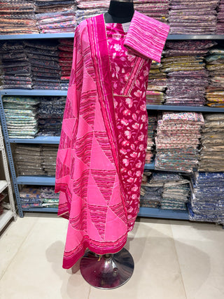 Red Pure Cotton Office Wear Suit with Cotton Dupatta Fabric with V neck embroidery