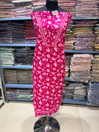 Red Pure Cotton Office Wear Suit with Cotton Dupatta Fabric with V neck embroidery