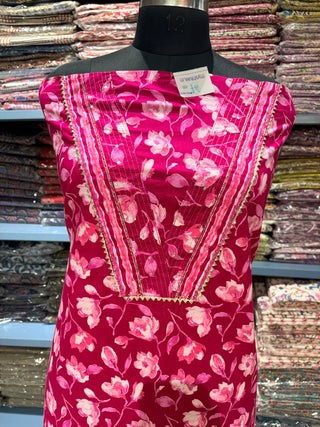 Red Pure Cotton Office Wear Suit with Cotton Dupatta Fabric with V neck embroidery
