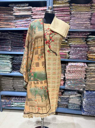 Beige Color Office Wear Suit Dress Material fabric with Cotton Dupatta