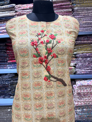 Beige Color Office Wear Suit Dress Material fabric with Cotton Dupatta