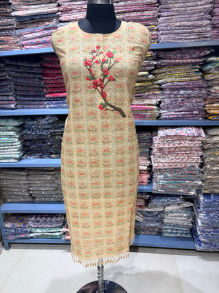 Beige Color Office Wear Suit Dress Material fabric with Cotton Dupatta