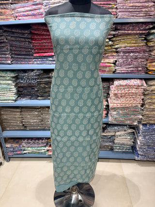 sea green Hand block kota doria suit set for office wear (with extra lining included)