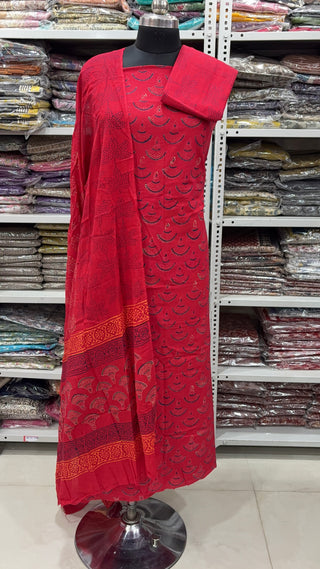 Handblock Cotton Suit Material with Cotton Dupatta