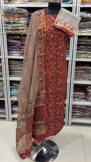 Rajasthan Kalamkari Cotton Block Print Office Wear Suit fabric with Kota Doria Dupatta