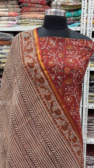 Rajasthan Kalamkari Cotton Block Print Office Wear Suit fabric with Kota Doria Dupatta