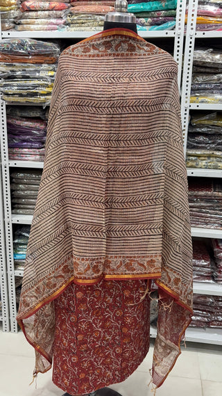 Rajasthan Kalamkari Cotton Block Print Office Wear Suit fabric with Kota Doria Dupatta
