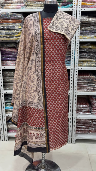 Handblock Chanderi Suit Material with Chanderi Dupatta(Lining Included)