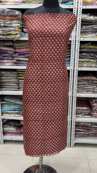 Handblock Chanderi Suit Material with Chanderi Dupatta(Lining Included)