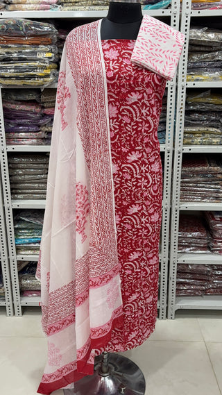 Handblock Cotton Suit Material with Cotton Dupatta
