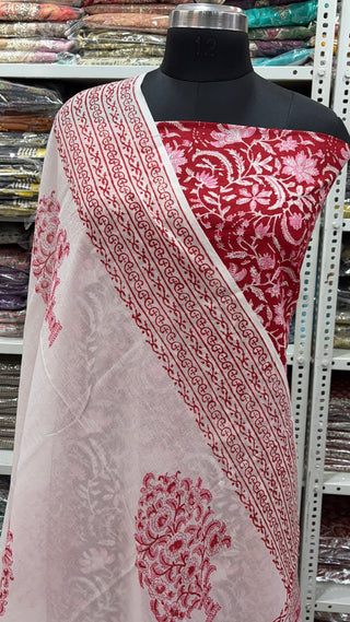 Handblock Cotton Suit Material with Cotton Dupatta