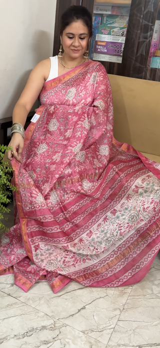 Maheshwari Silk Saree with Unstitched Blouse Piece