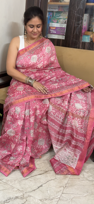 Maheshwari Silk Saree with Unstitched Blouse Piece