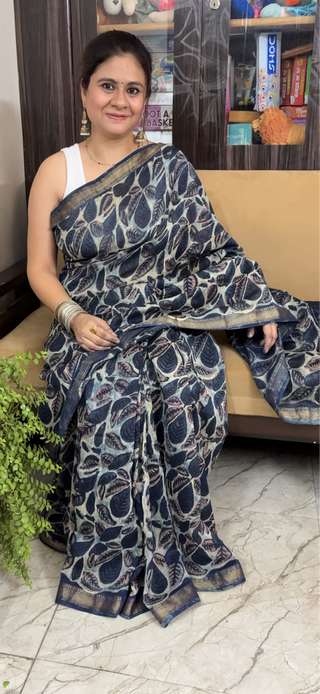 Vanaspati Ajrakh Maheshwari Silk Saree with Unstitched Blouse Piece (No Chemical Dyes)