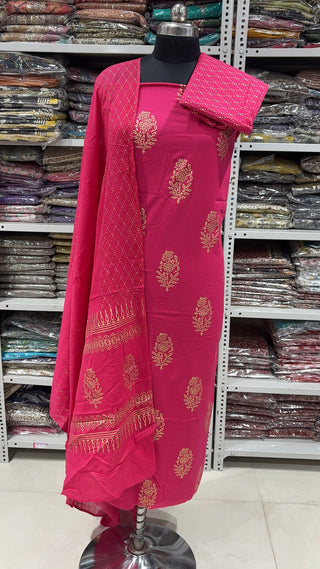 Handblock Cotton Suit Material with Cotton Dupatta