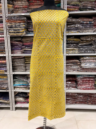 Yellow Cotton Handblock Office Wear Suit fabric with Kota Doria Dupatta