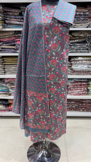 Handblock Cotton Suit Material with Cotton Dupatta