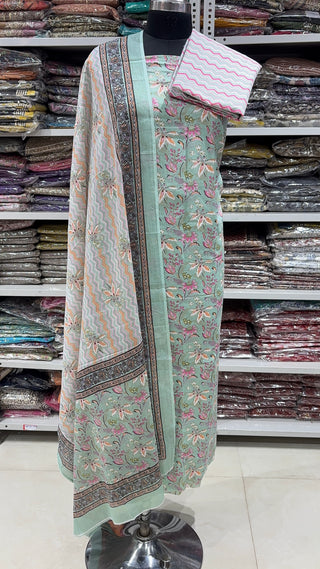 Handblock Cotton Suit Material with Cotton Dupatta