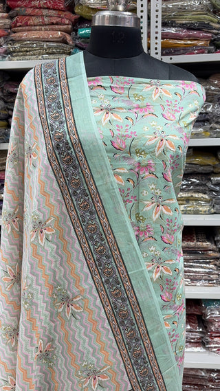 Handblock Cotton Suit Material with Cotton Dupatta