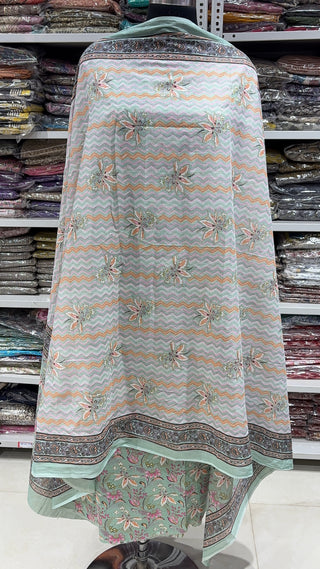 Handblock Cotton Suit Material with Cotton Dupatta