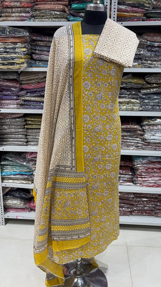 Handblock Cotton Suit Material with Cotton Dupatta