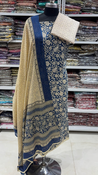 Handblock Cotton Suit Material with Cotton Dupatta