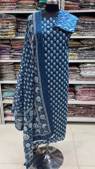 Handblock Cotton Suit Material with Cotton Dupatta