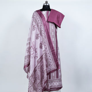 Mauve Digital & Bead Work Linen Office Wear Suit