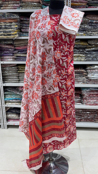 Handblock Cotton Suit Material with Cotton Dupatta