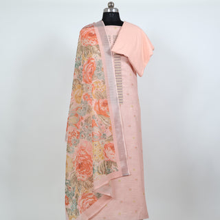 Peach Linen Embroidery, Digital Print Office Wear Suit