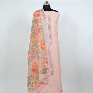 Peach Linen Embroidery, Digital Print Office Wear Suit