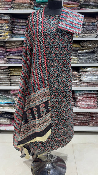 Handblock Cotton Suit Material with Cotton Dupatta