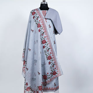 Grey Linen Digital Floral Print Office Wear Suit