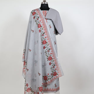 Grey Linen Digital Floral Print Office Wear Suit