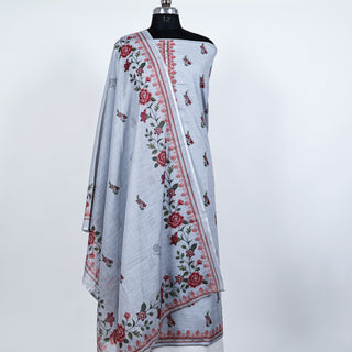 Grey Linen Digital Floral Print Office Wear Suit