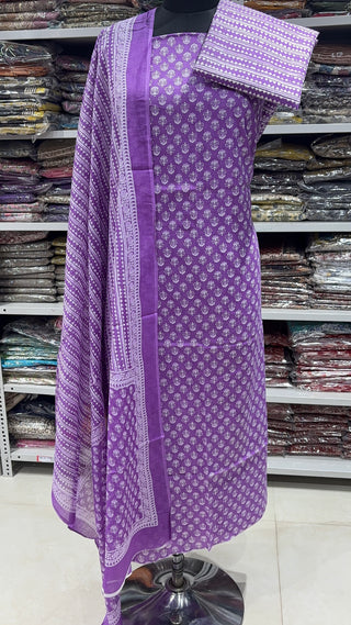 Handblock Cotton Suit Material with Cotton Dupatta