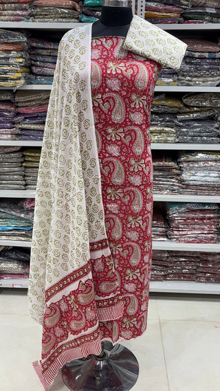 Handblock Cotton Suit Material with Cotton Dupatta