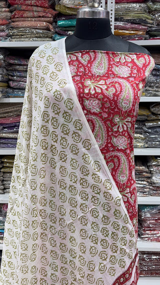 Handblock Cotton Suit Material with Cotton Dupatta
