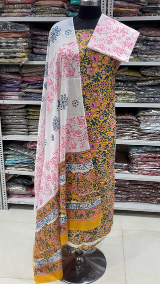 Handblock Cotton Suit Material with Cotton Dupatta
