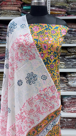 Handblock Cotton Suit Material with Cotton Dupatta