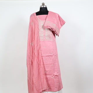 Pink Cotton  Party Wear Suit & Chanderi Dupatta