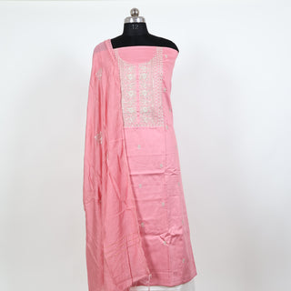 Pink Cotton  Party Wear Suit & Chanderi Dupatta