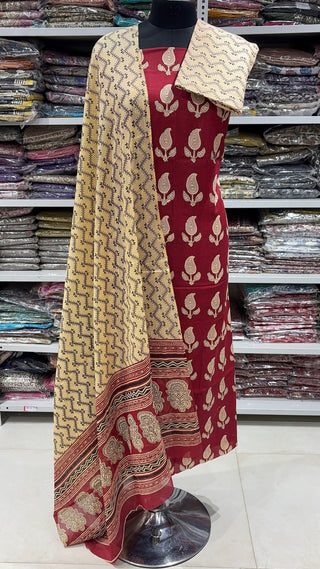 Handblock Cotton Suit Material with Cotton Dupatta