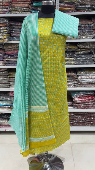 Handblock Cotton Suit Material with Cotton Dupatta