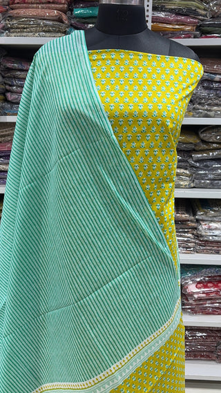 Handblock Cotton Suit Material with Cotton Dupatta